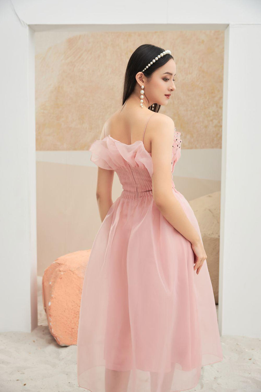 Abby Fit and Flare Square Neck Organza Dress 8