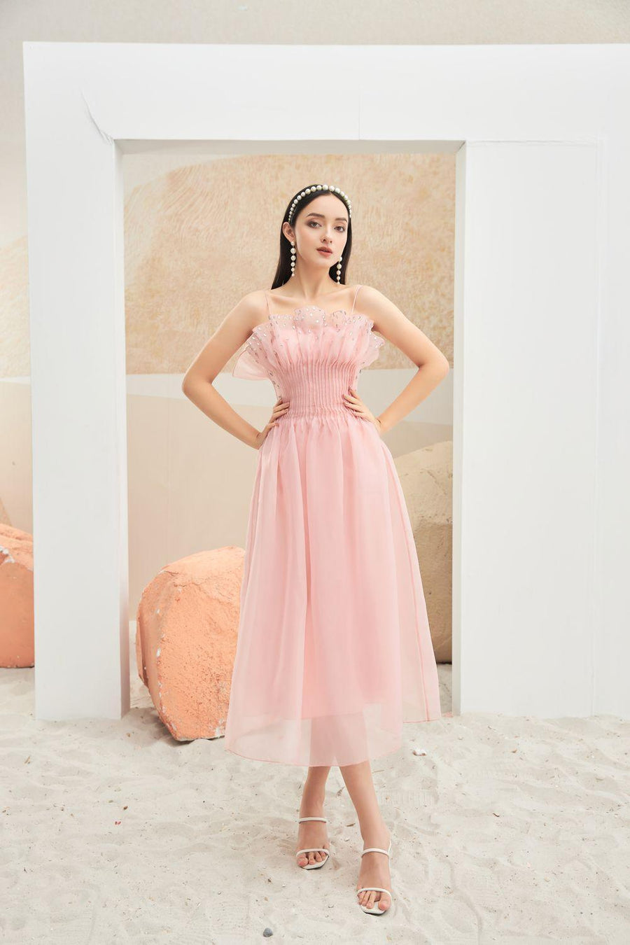 Abby Fit and Flare Square Neck Organza Dress 9