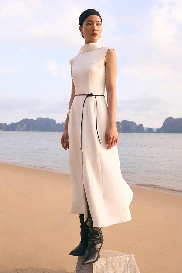 Abigail A-line Sleeveless Crepe Midi Dress