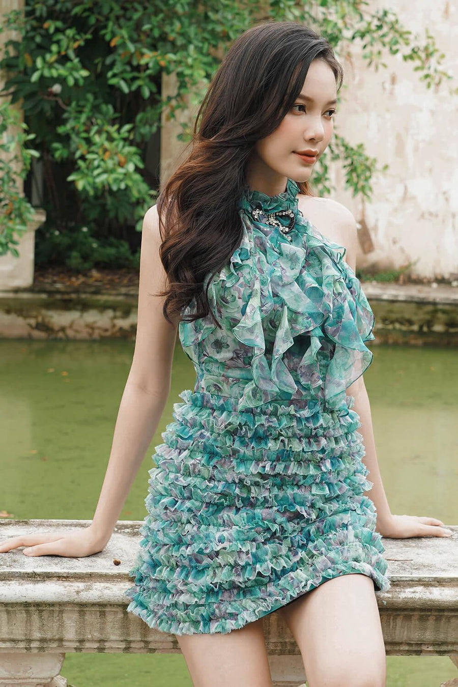 Acacia Halter Ruffled Voile Mini Dress Mini Dress Darling Diva