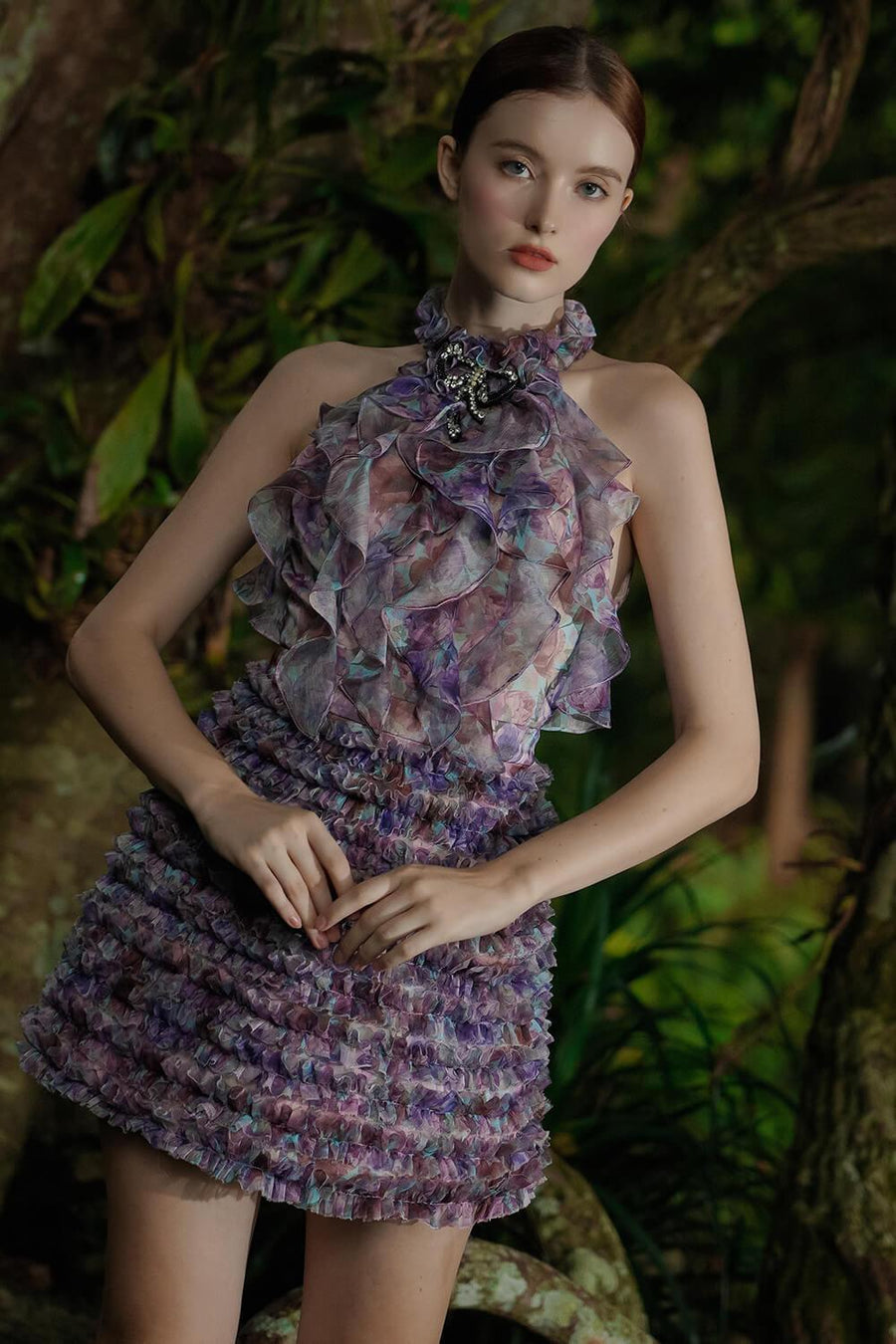 Acacia Halter Ruffled Voile Mini Dress Mini Dress Darling Diva