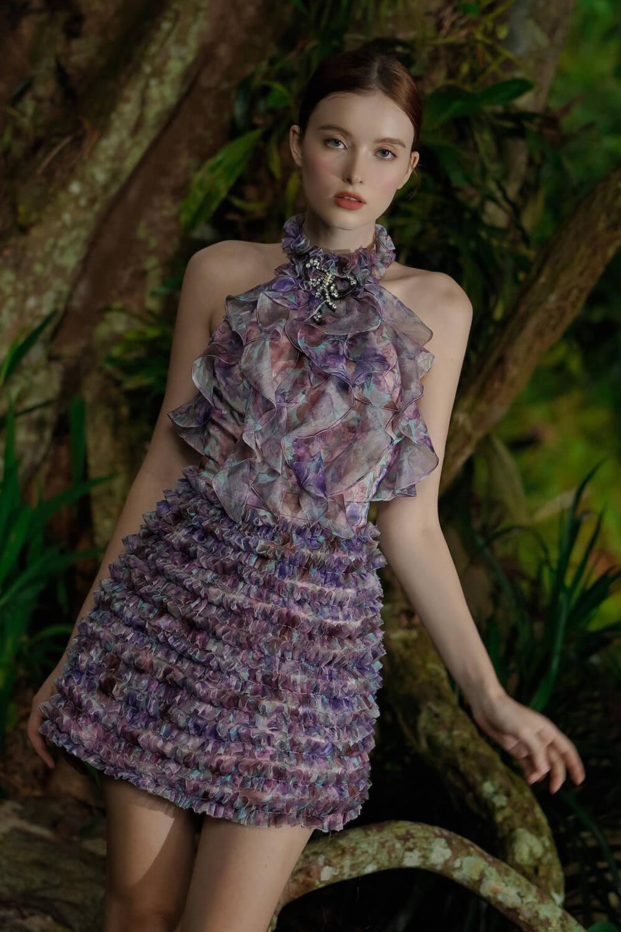 Acacia Halter Ruffled Voile Mini Dress Mini Dress Darling Diva