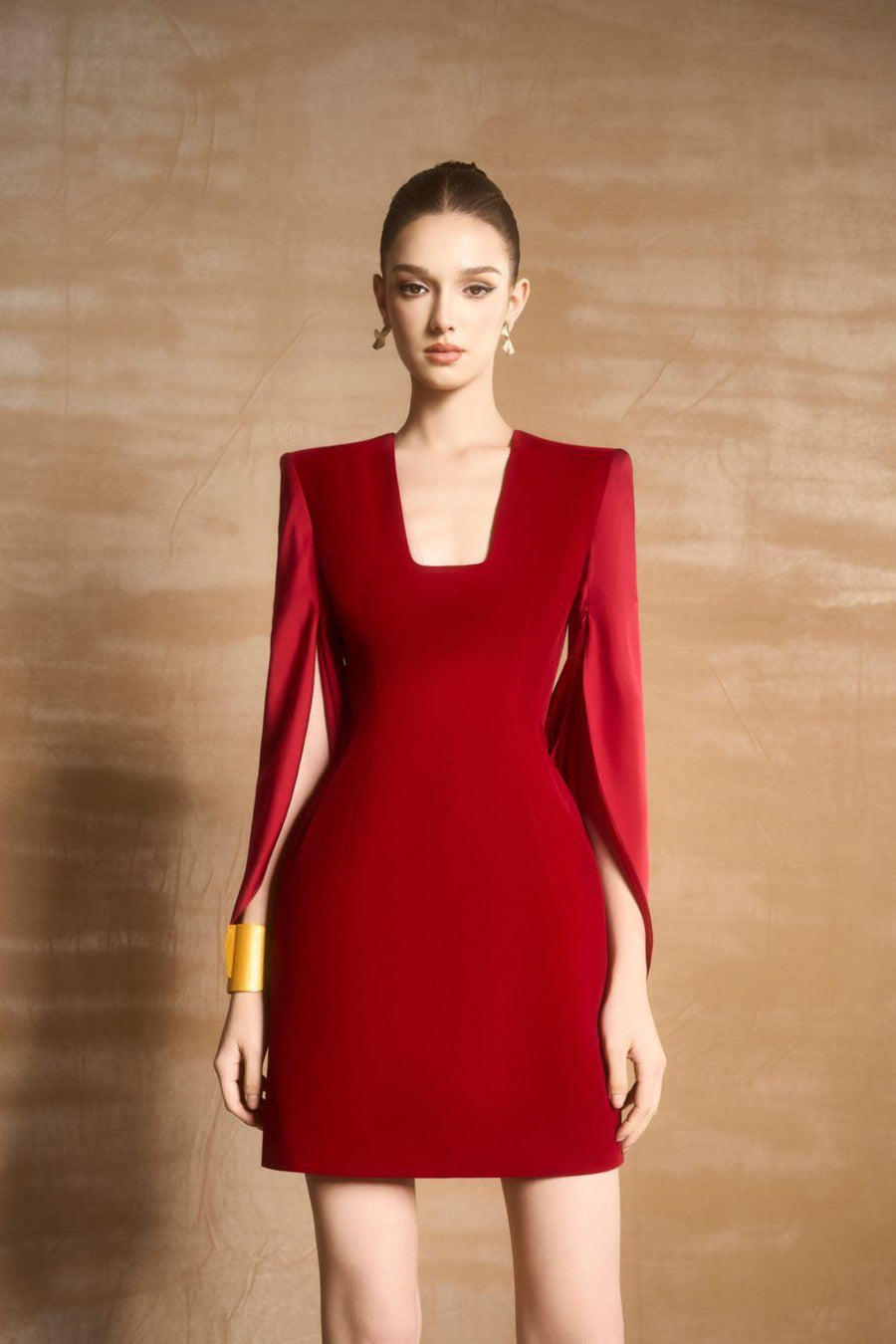 Aceson Sheath Cape Sleeved Velvet Mini Dress Red Mini Dress Maison des Copains