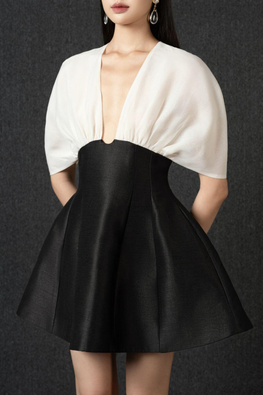 Ada Fit and Flare V-Neck Taffeta Mini Dress Mini Dress Pesty