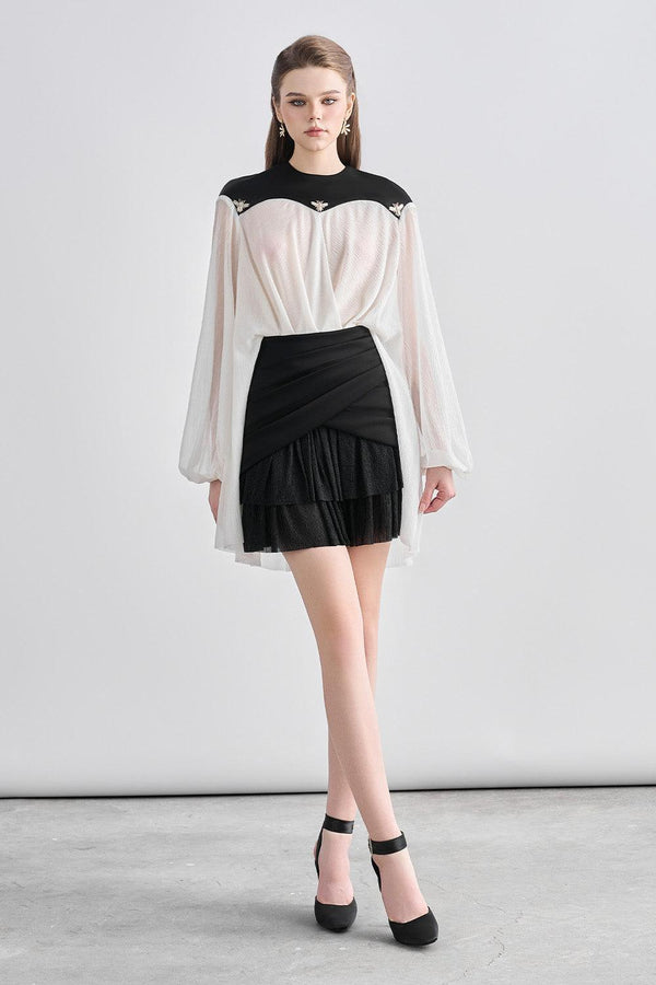 Addilyn Crossover Ruffle Layer Chanel Mini Dress