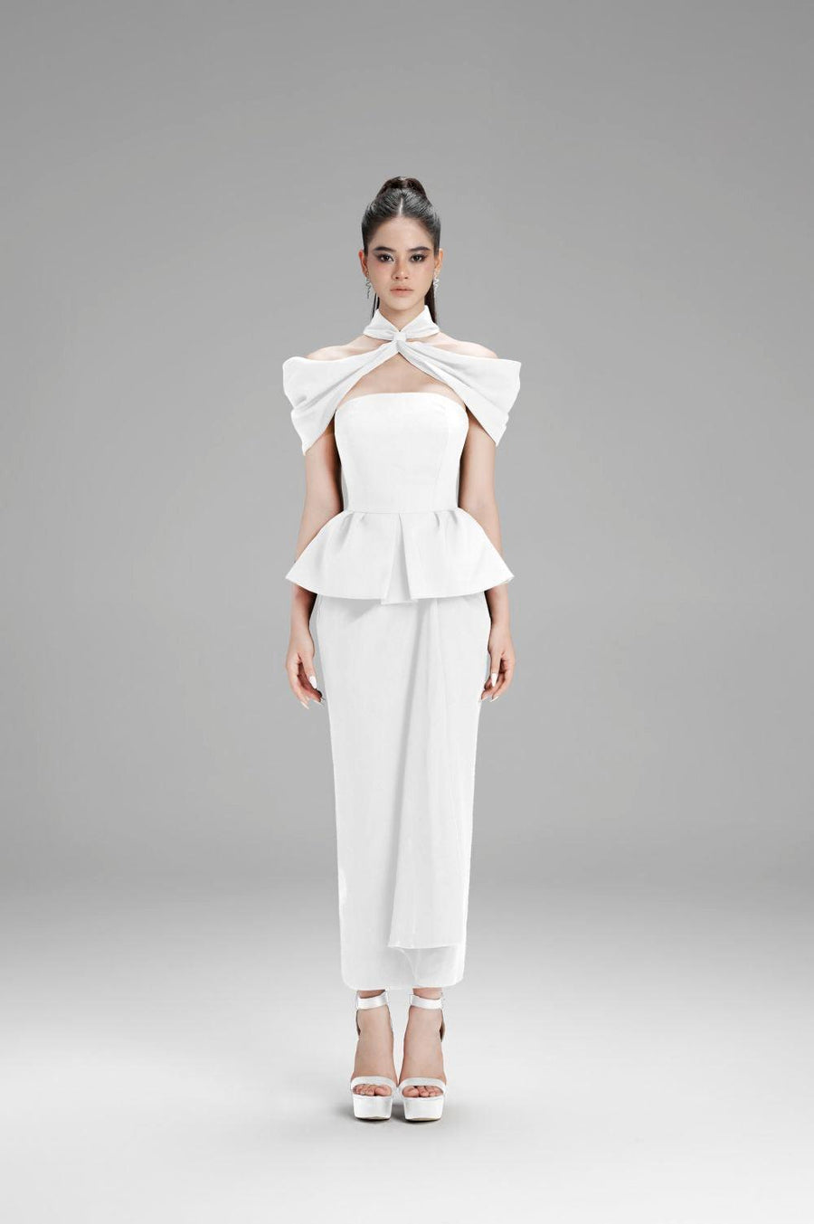 Addison Peplum Criss Cross Neck Polycotton Shirt White Shirt Cordia