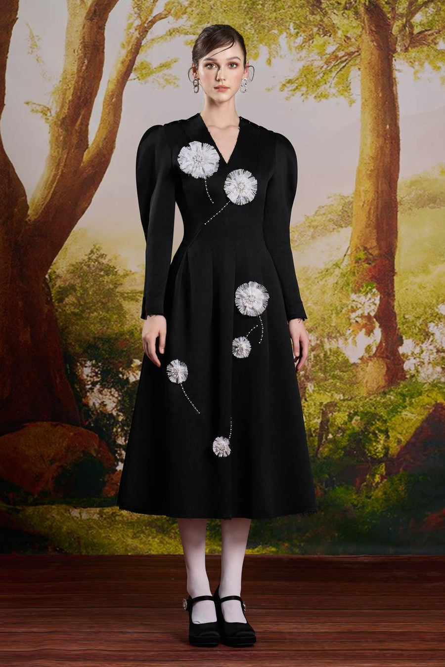 Adela A-line Leg Of Mutton Sleeved Taffeta Midi Dress Midi Dress Rosee de Matin