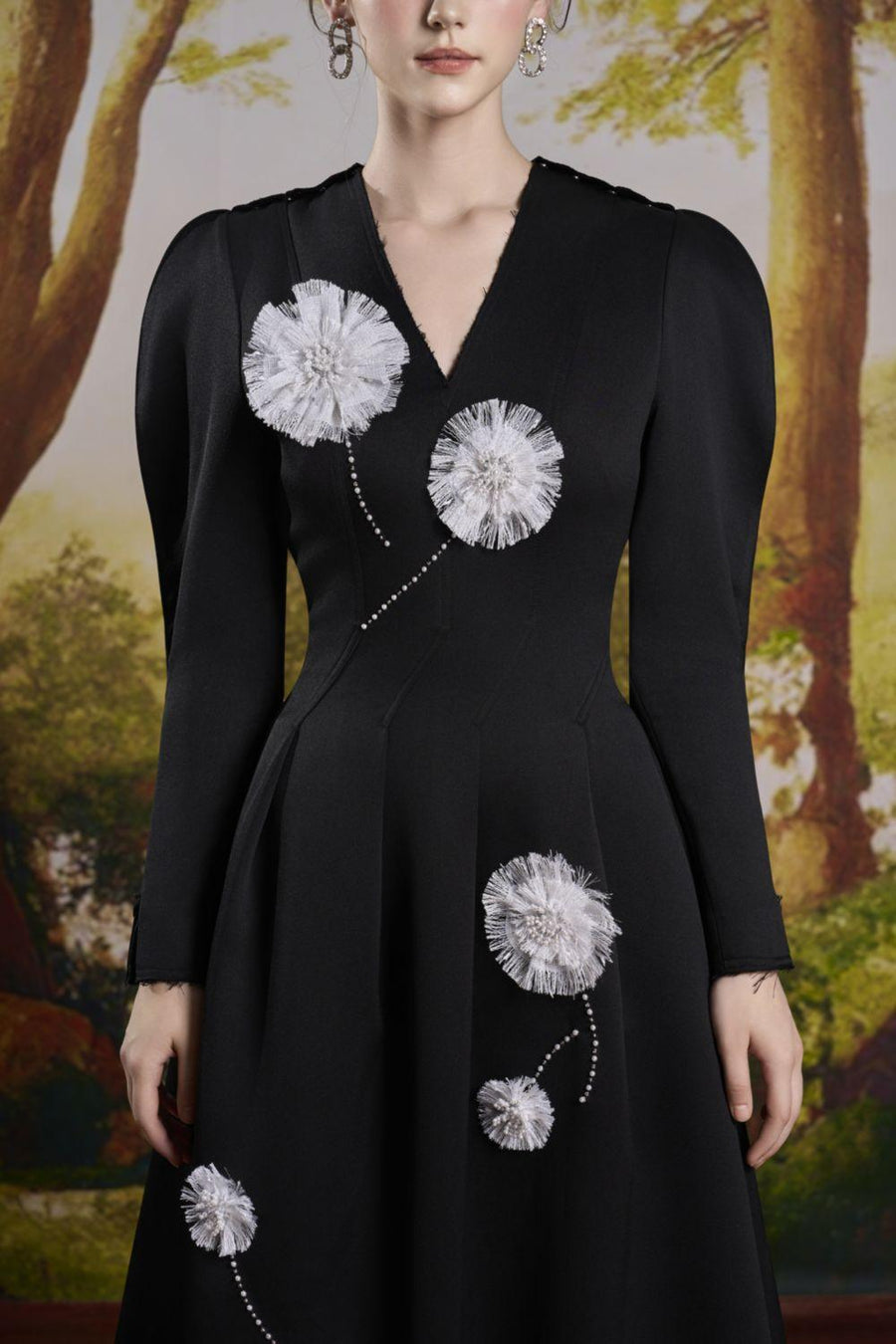 Adela A-line Leg Of Mutton Sleeved Taffeta Midi Dress Midi Dress Rosee de Matin