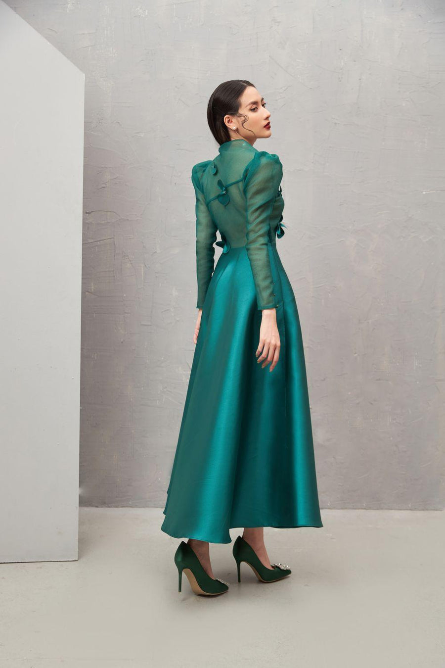 Adelaide Fit and Flare Long Sleeved Taffeta Midi Dress 3