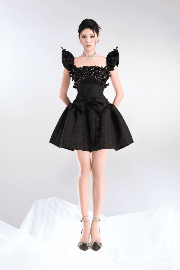 Adelina Fit and Flare Bow Taffeta Mini Dress