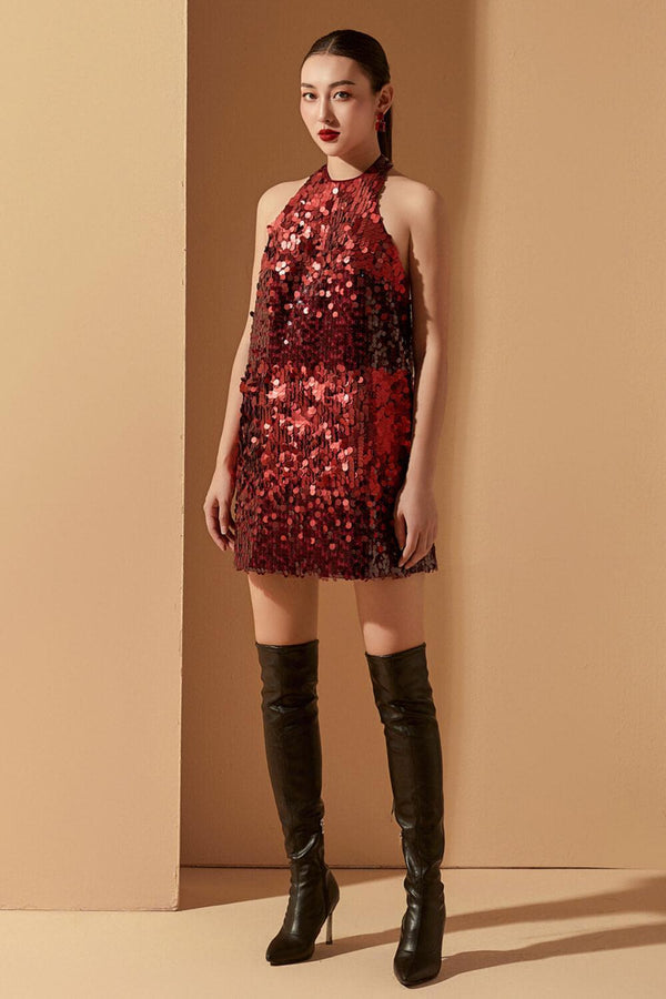 Adelina Halter Sleeveless Sequin Mini Dress