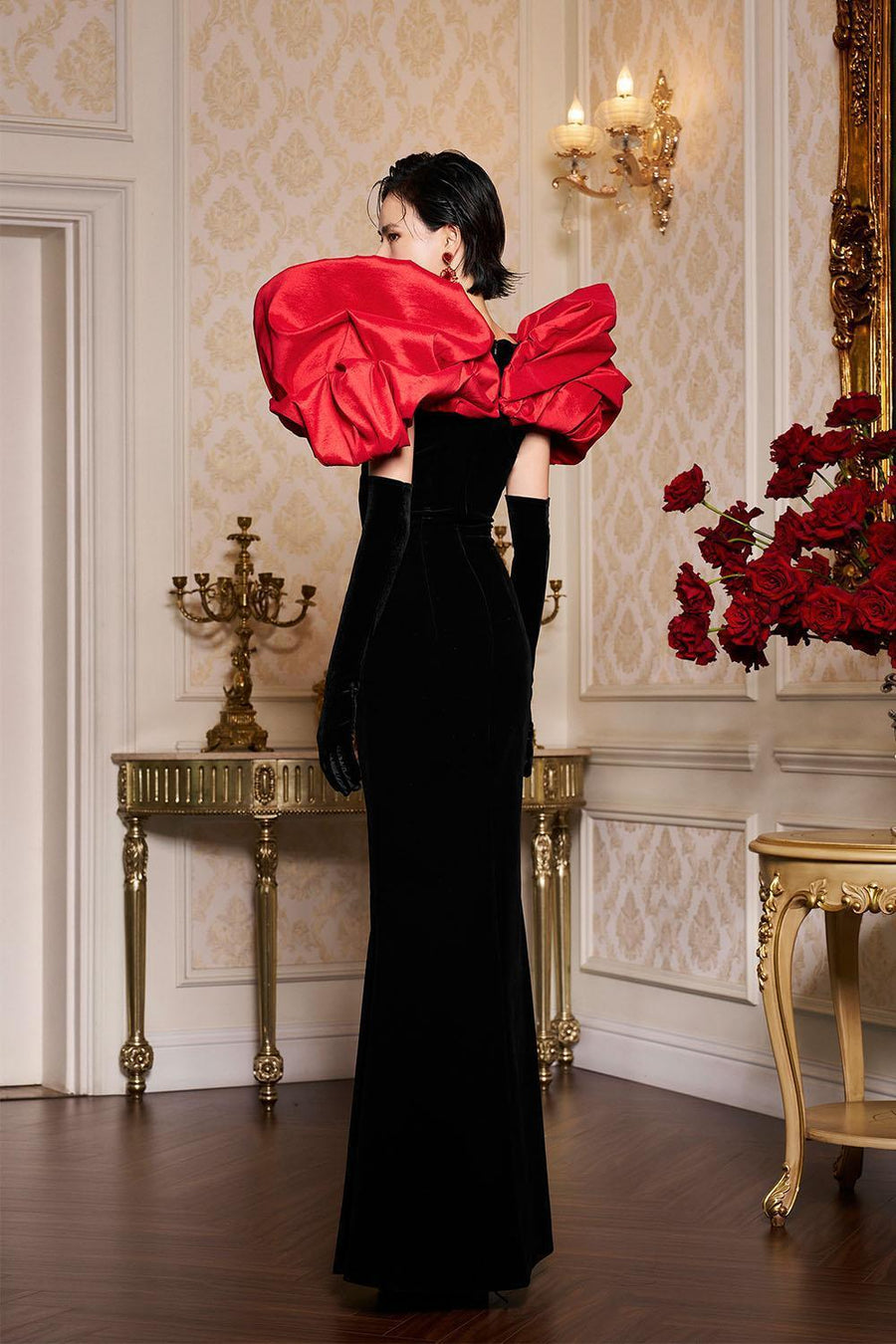 Adelyn Mermaid Puffy Sleeved Velvet Floor Length Dress Gown Dress I.H.F Atelier
