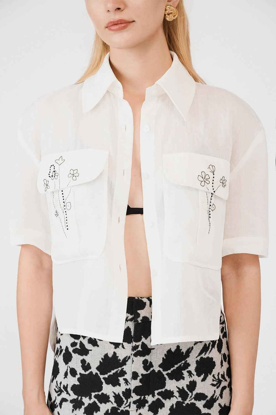 Adelynn Cropped Patch Pocket Linen Shirt