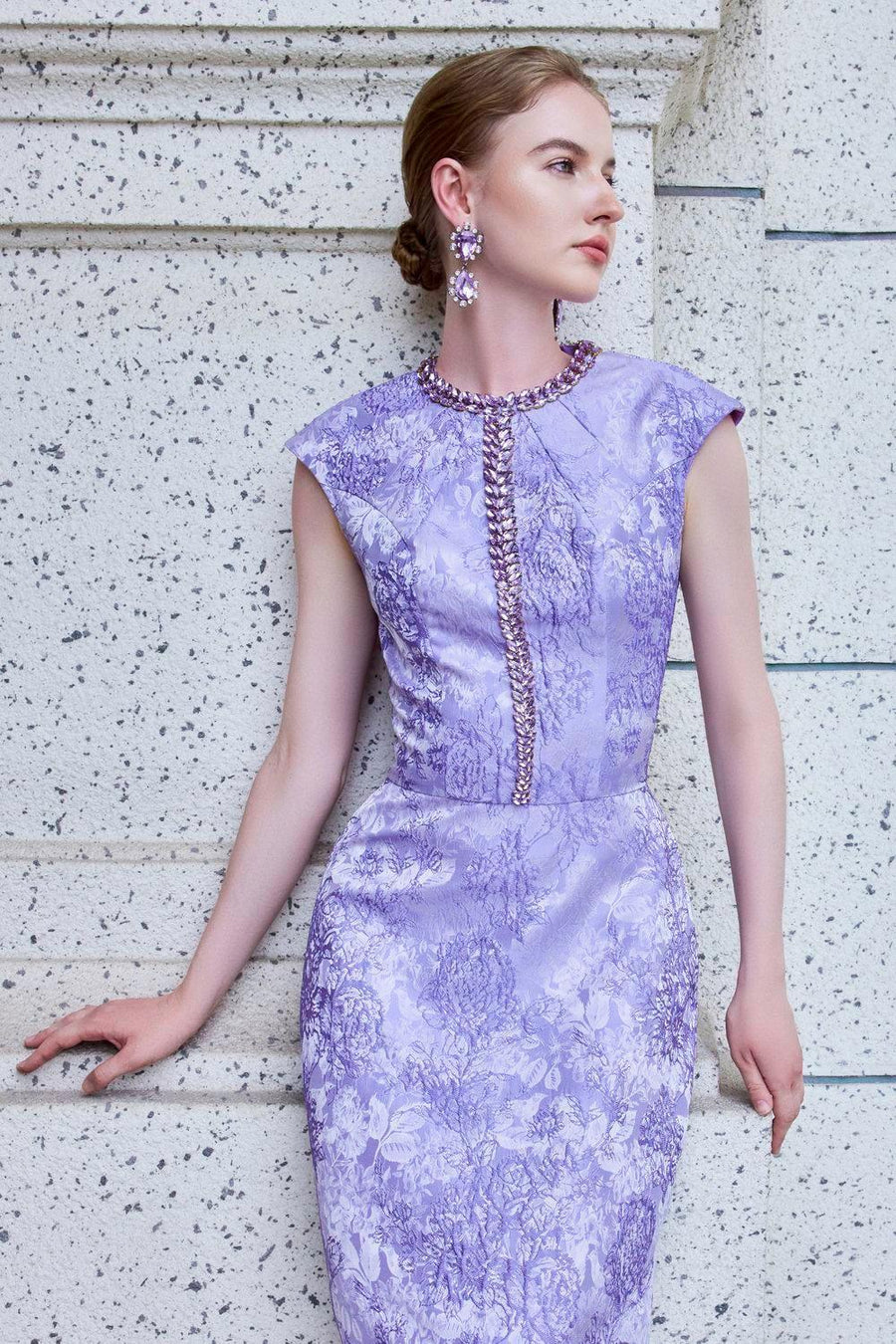 Adorn A-line Round Neck Jacquard Floor Length Dress Gown Dress I.H.F Atelier