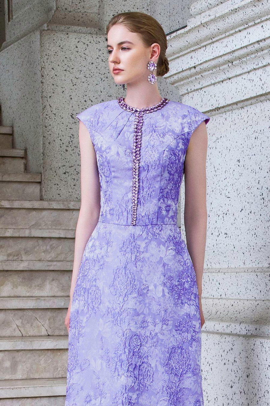 Adorn A-line Round Neck Jacquard Floor Length Dress Gown Dress I.H.F Atelier
