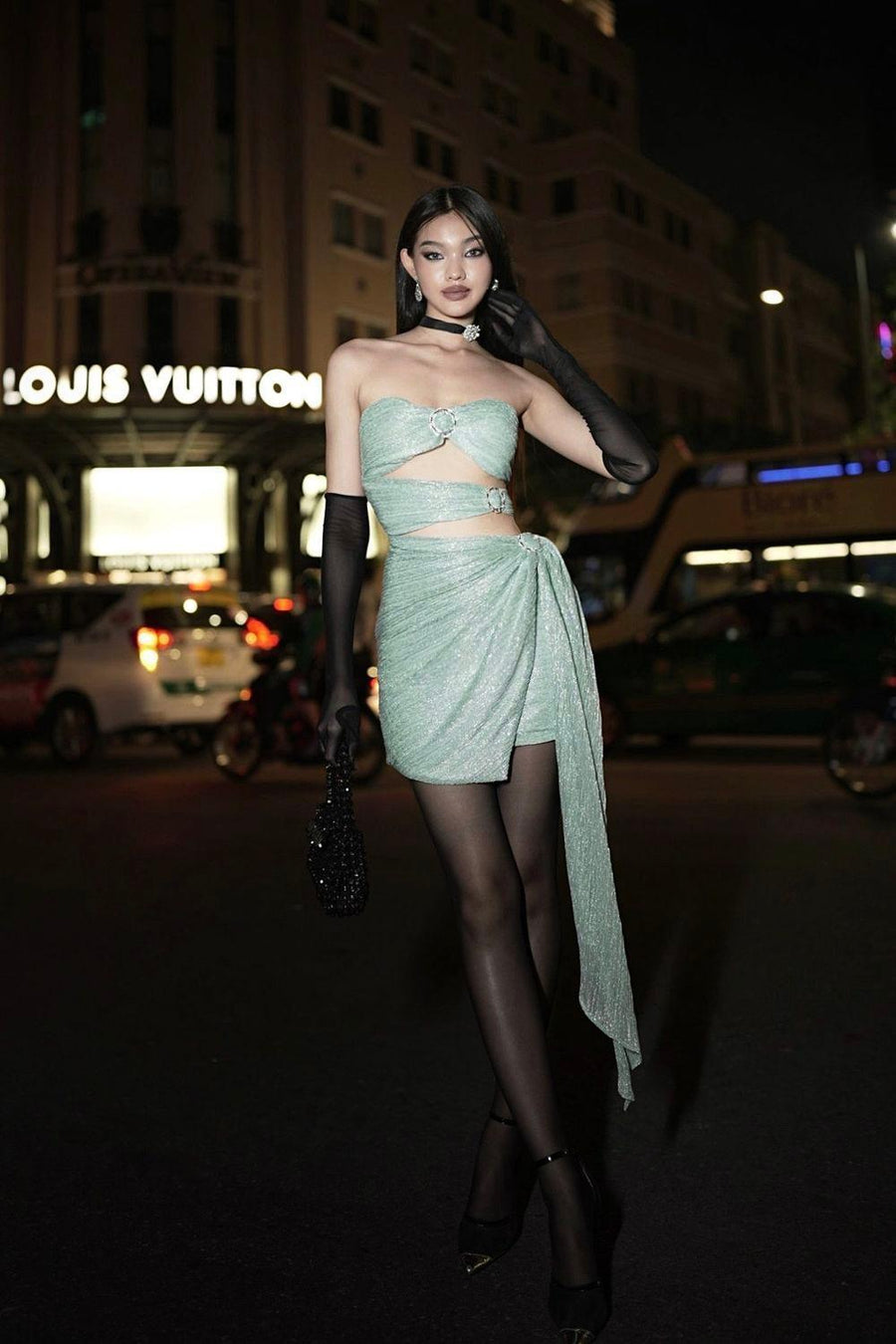 Adriana Wrap Cut-Out Mesh Mini Dress Mini Dress LASSY