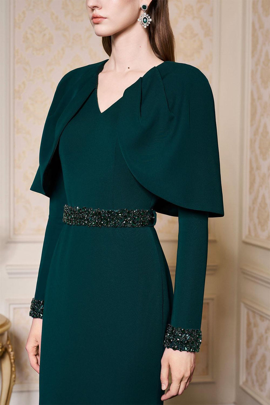 Ailani Mermaid Cape Shoulder Crepe Extra Long Length Dress Gown Dress I.H.F Atelier