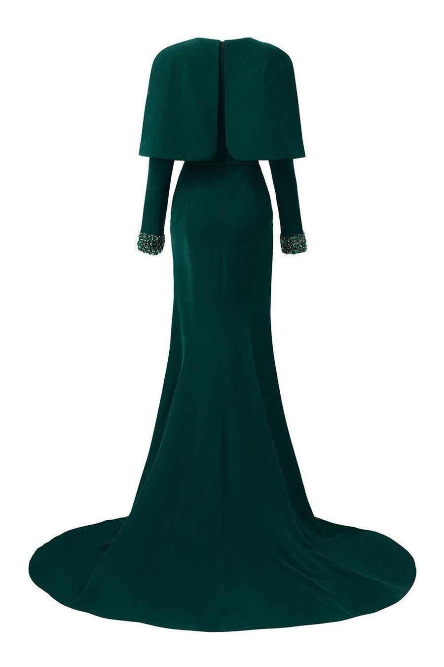 Ailani Mermaid Cape Shoulder Crepe Extra Long Length Dress Gown Dress I.H.F Atelier