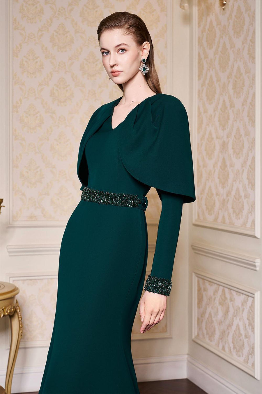 Ailani Mermaid Cape Shoulder Crepe Extra Long Length Dress Gown Dress I.H.F Atelier
