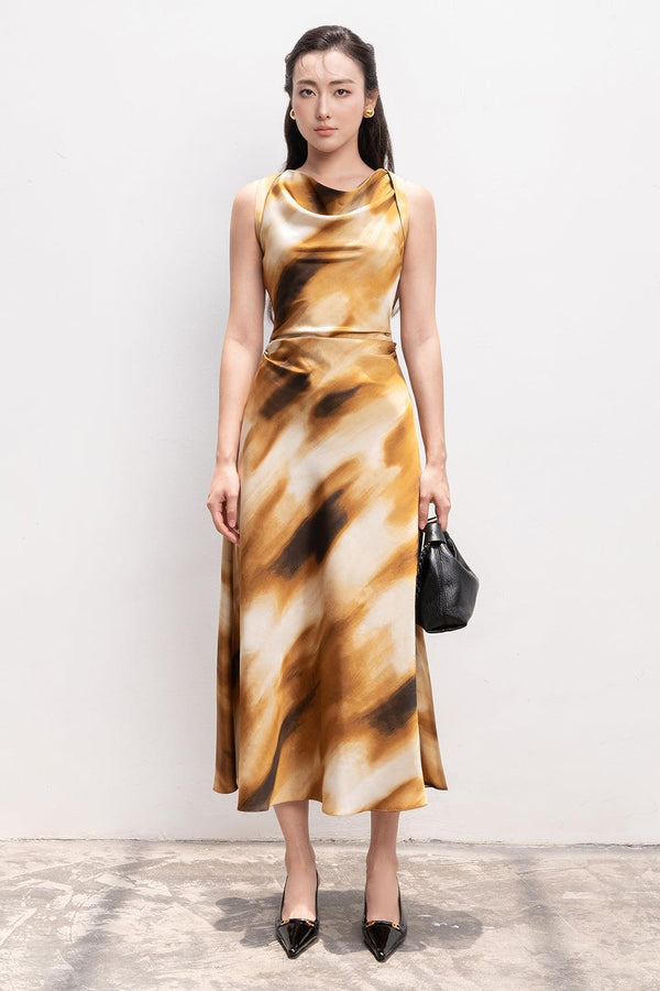 Ailsa A-line Cowl Neck Silk Midi Dress