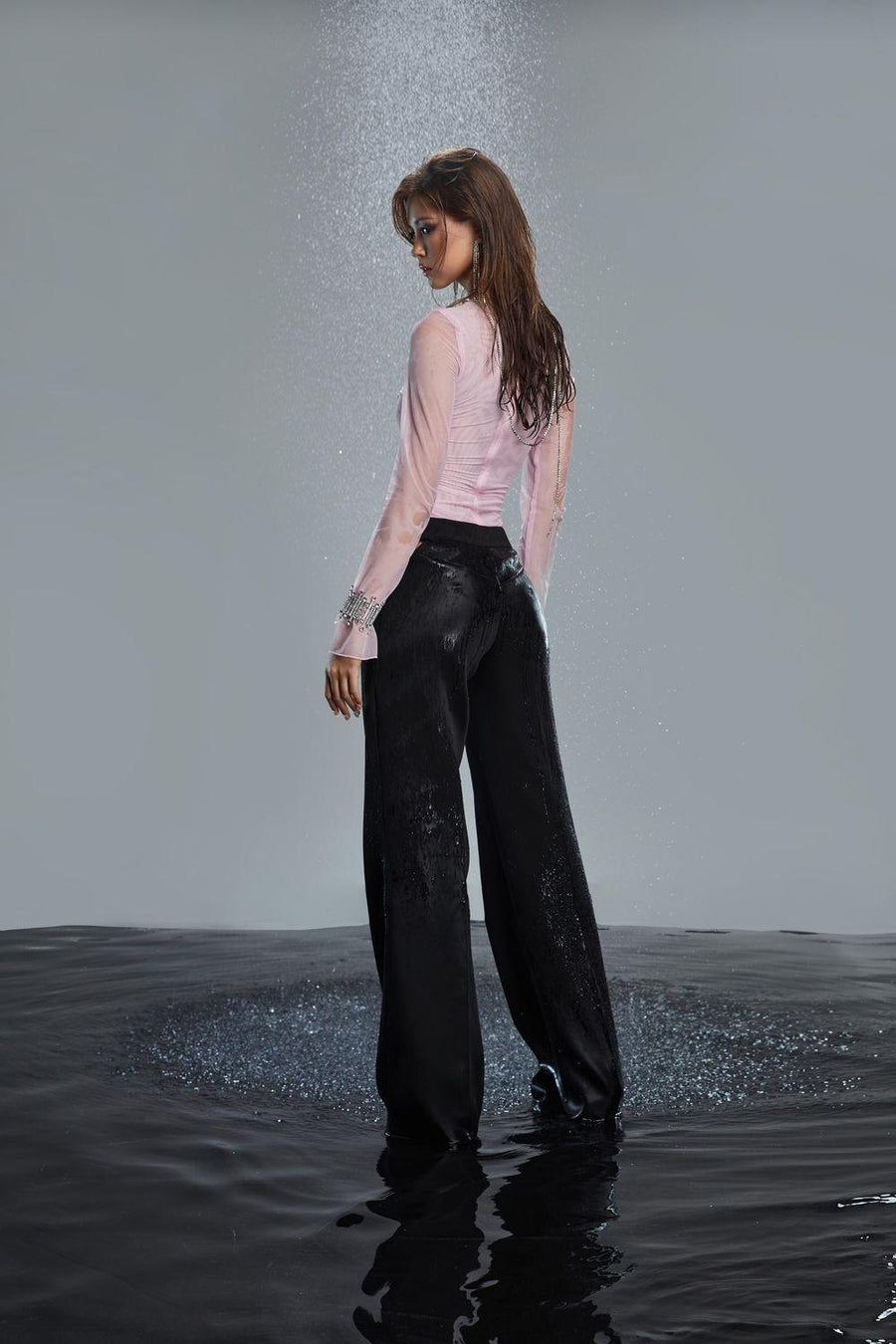 Ainsley Straight Cut-Out Wool Floor Length Trousers Pants LASSY