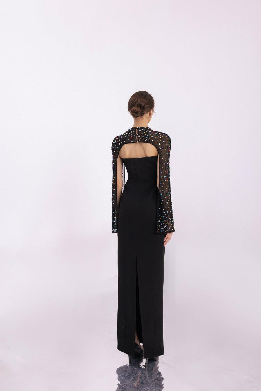 Aislinn Sheath Cape Sleeved Twill Floor Length Set 6
