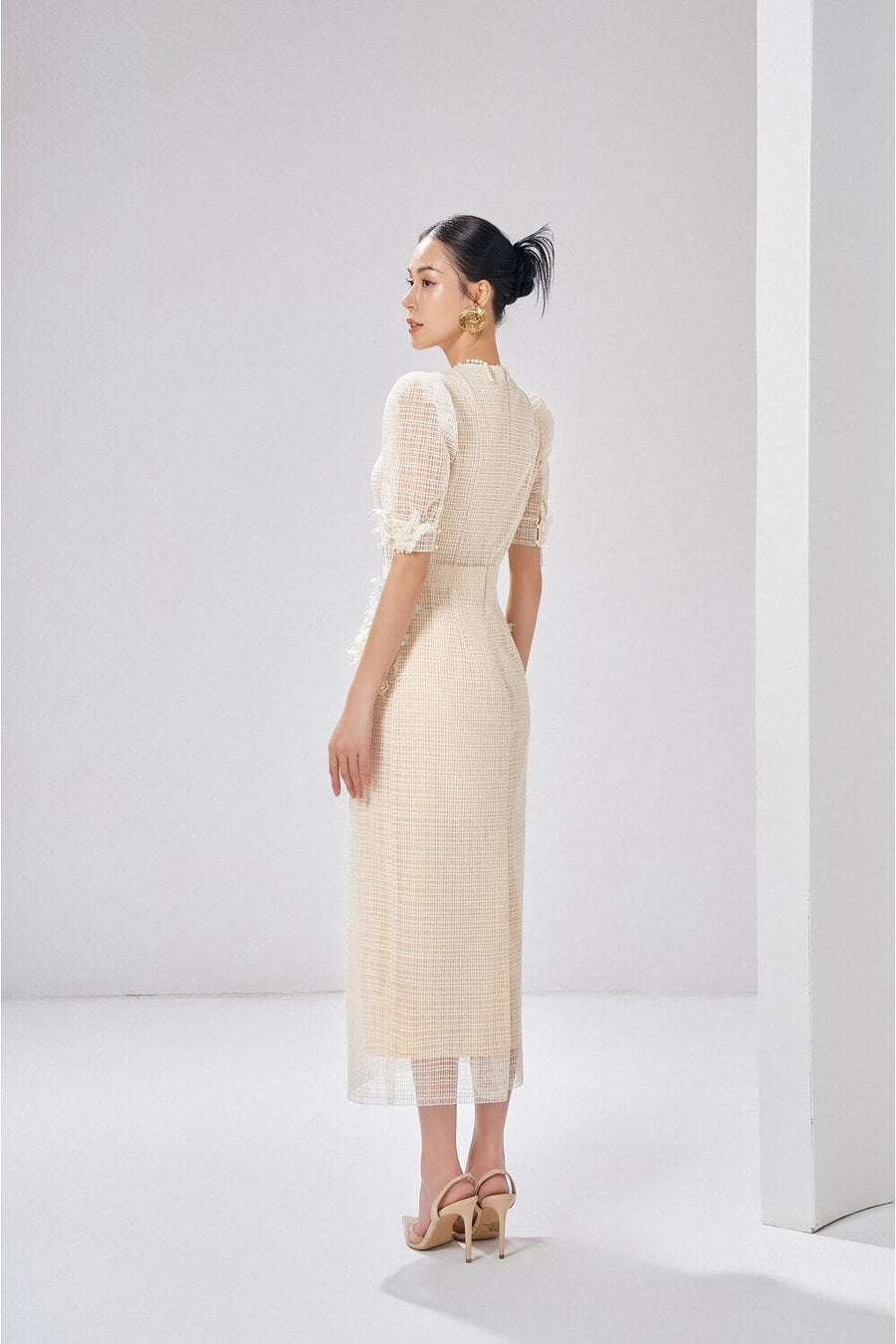 Alaina Straight Short Sleeved Mesh Lace Midi Dress Midi Dress Maison des Copains