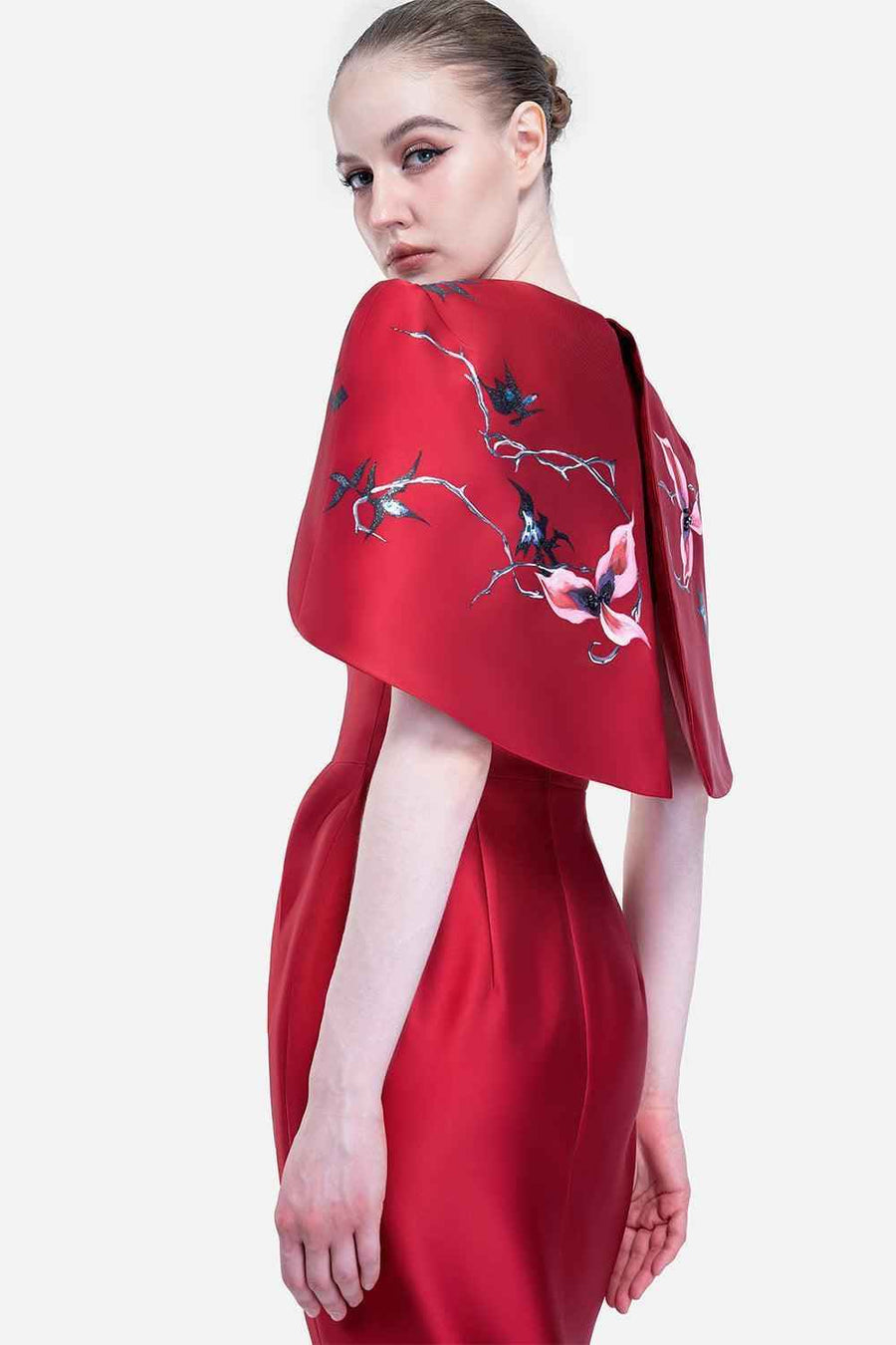 Alani Pegged Cape Sleeved Zibeline Ankle Length Dress