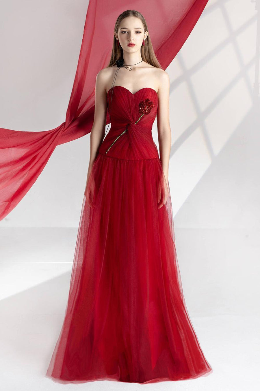Alena A-line Sweetheart Neck Mesh Floor Length Dress 6