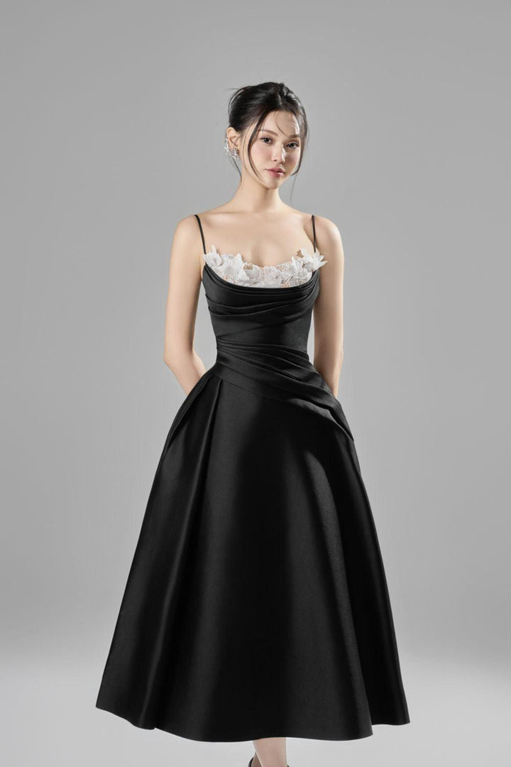 Alessa Fit and Flare Spaghetti Strap Taffeta Midi Dress - RESSALINA Alessa Fit and Flare Spaghetti Strap Taffeta Midi Dress - RESSALINA