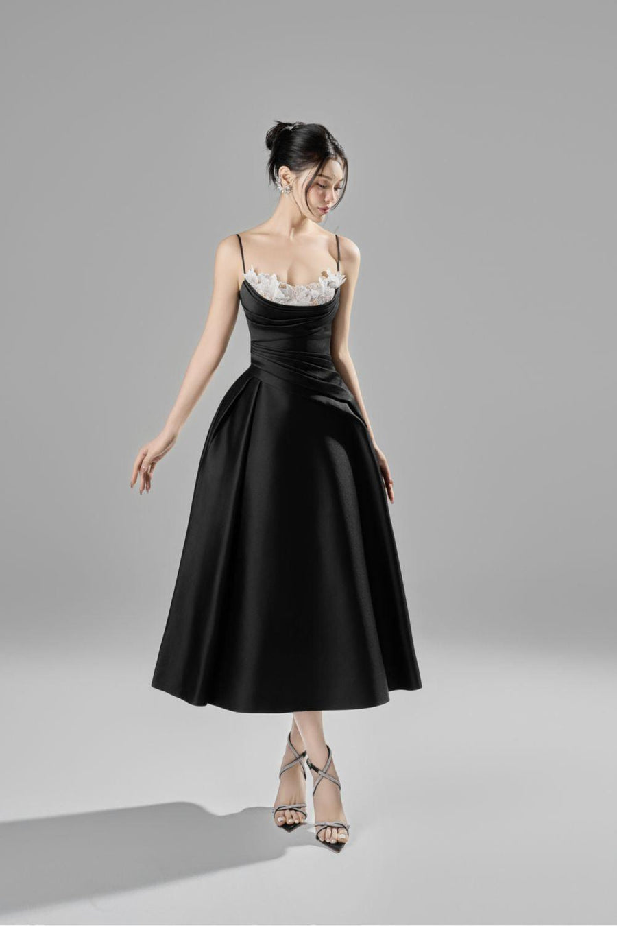 Alessa Fit and Flare Spaghetti Strap Taffeta Midi Dress 5