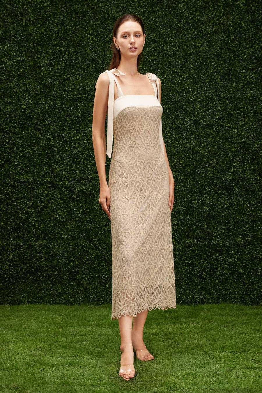 Alexis Sheath Ribbon Lace Midi Dress 1