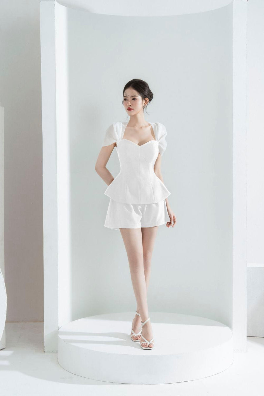 Alice Fit and Flare Queen Anne Neck Polycotton Shirt White Shirt Cordia