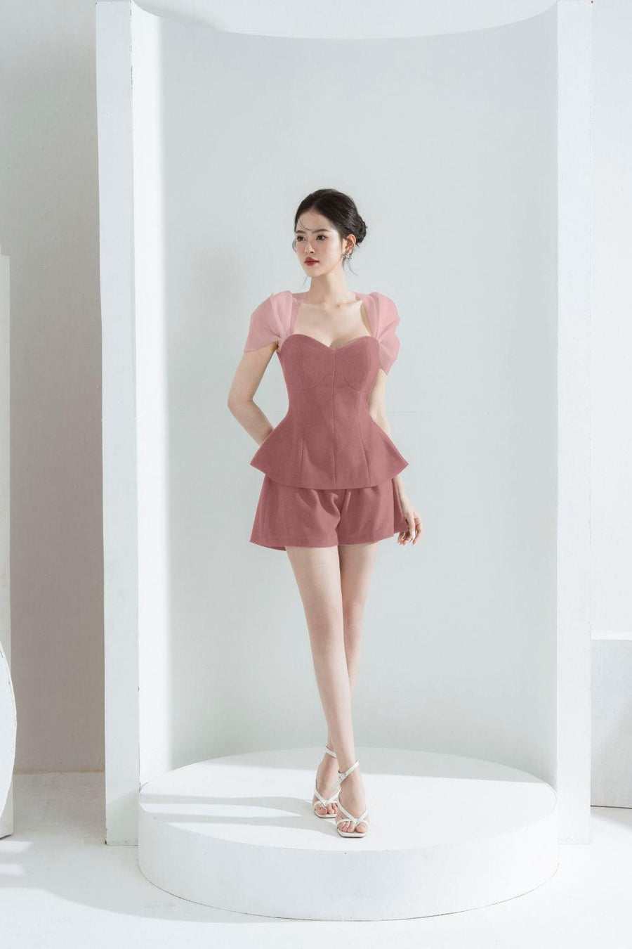 Alice Fit and Flare Queen Anne Neck Polycotton Shirt Pink Shirt Cordia