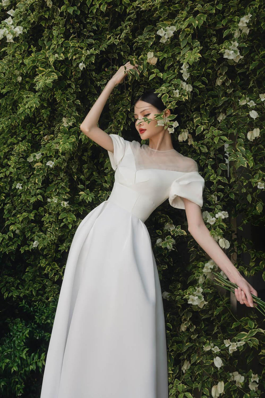 Alice Swing Puffy Sleeved Taffeta Midi Dress Midi Dress Larmes