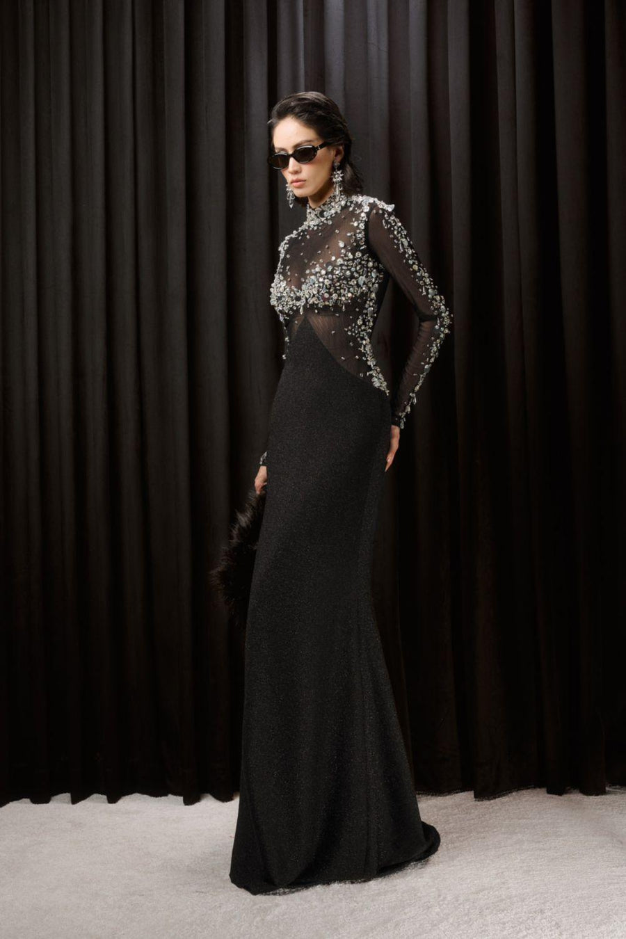 Alisson Mermaid Long Sleeved Mesh Silk Floor Length Dress 3
