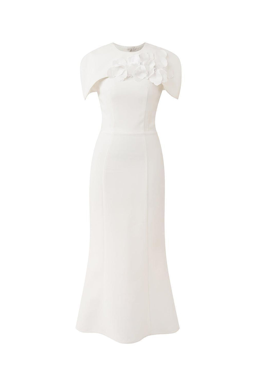 Almira Trumpet Round Neck Polycotton Midi Dress White Midi Dress IVY moda