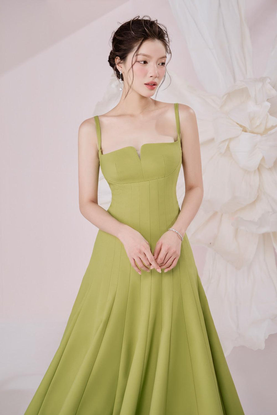 Alora A-line Draped Sandy Crepe Midi Dress Midi Dress Larmes
