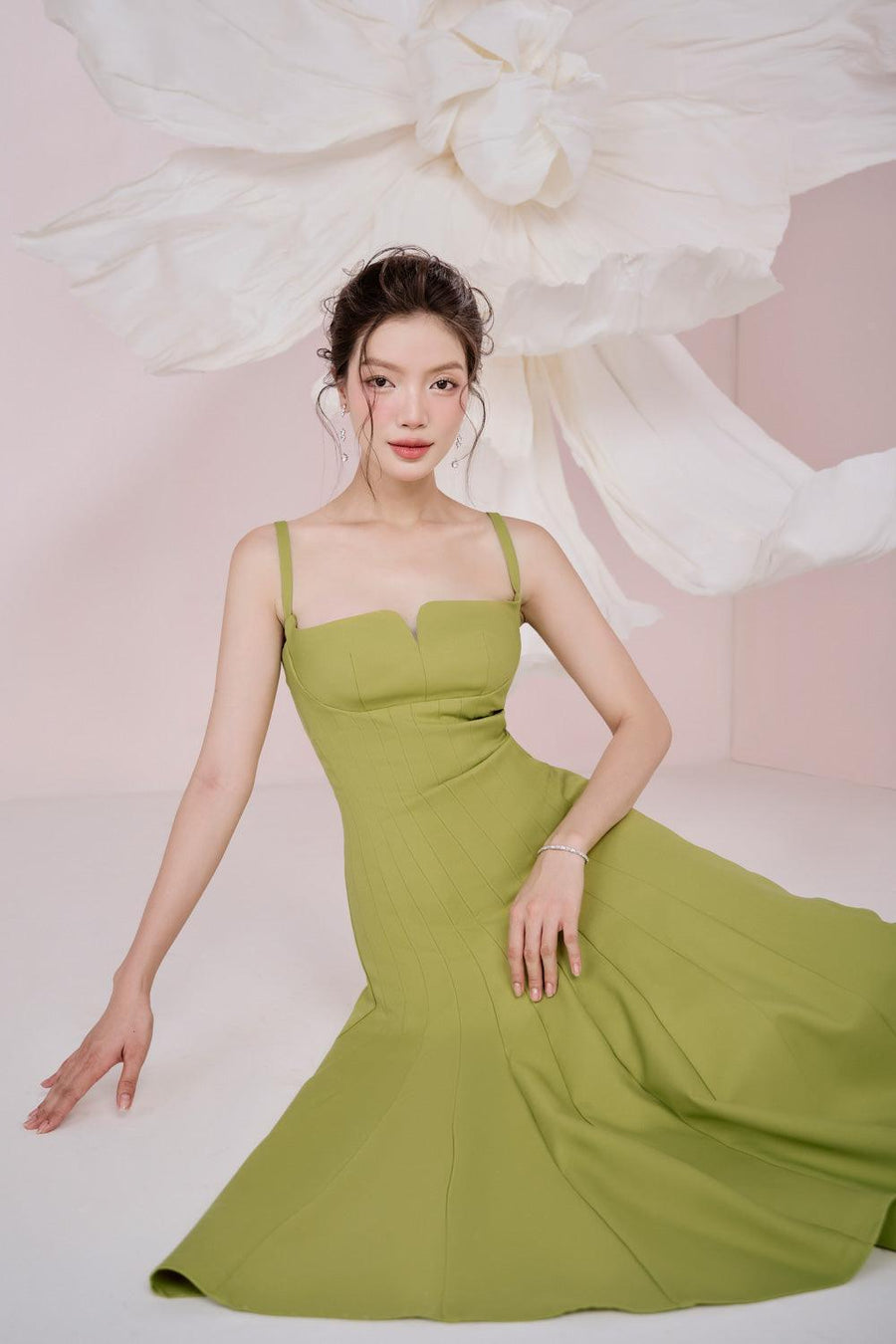Alora A-line Draped Sandy Crepe Midi Dress Midi Dress Larmes