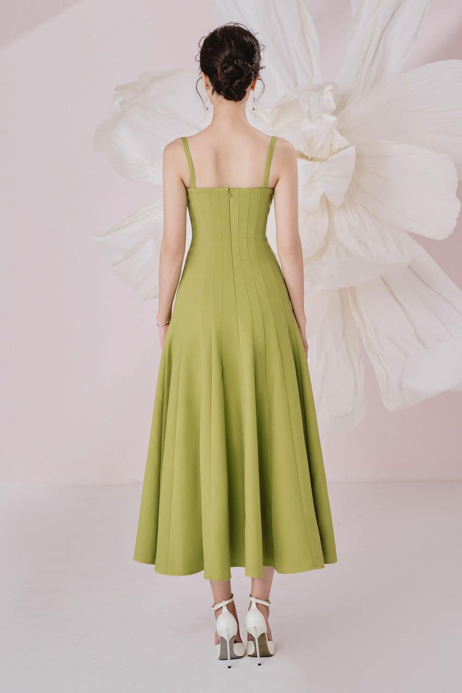 Alora A-line Draped Sandy Crepe Midi Dress Midi Dress Larmes