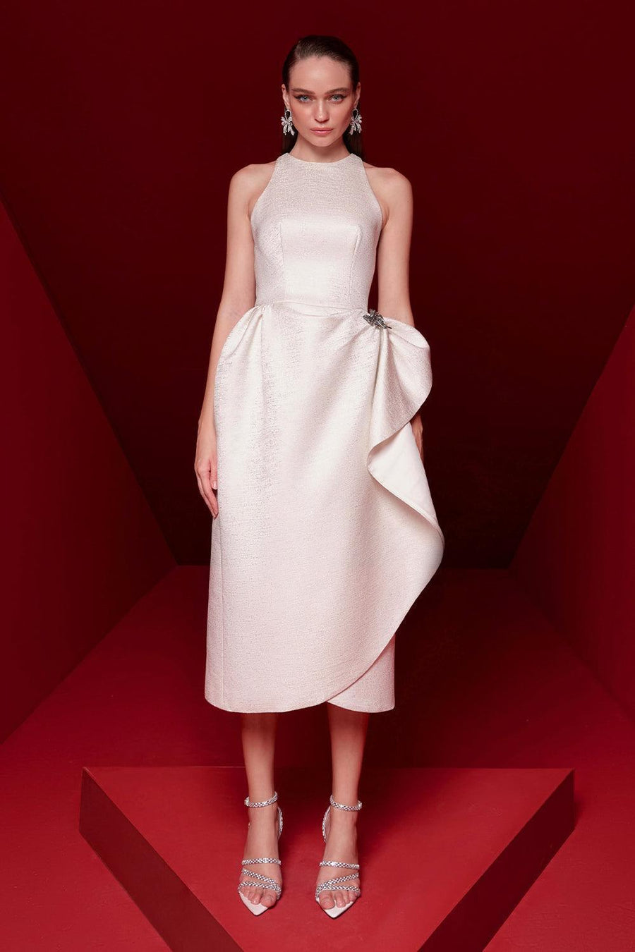 Alora Wrap Sleeveless Brocade Midi Dress Midi Dress Pesty