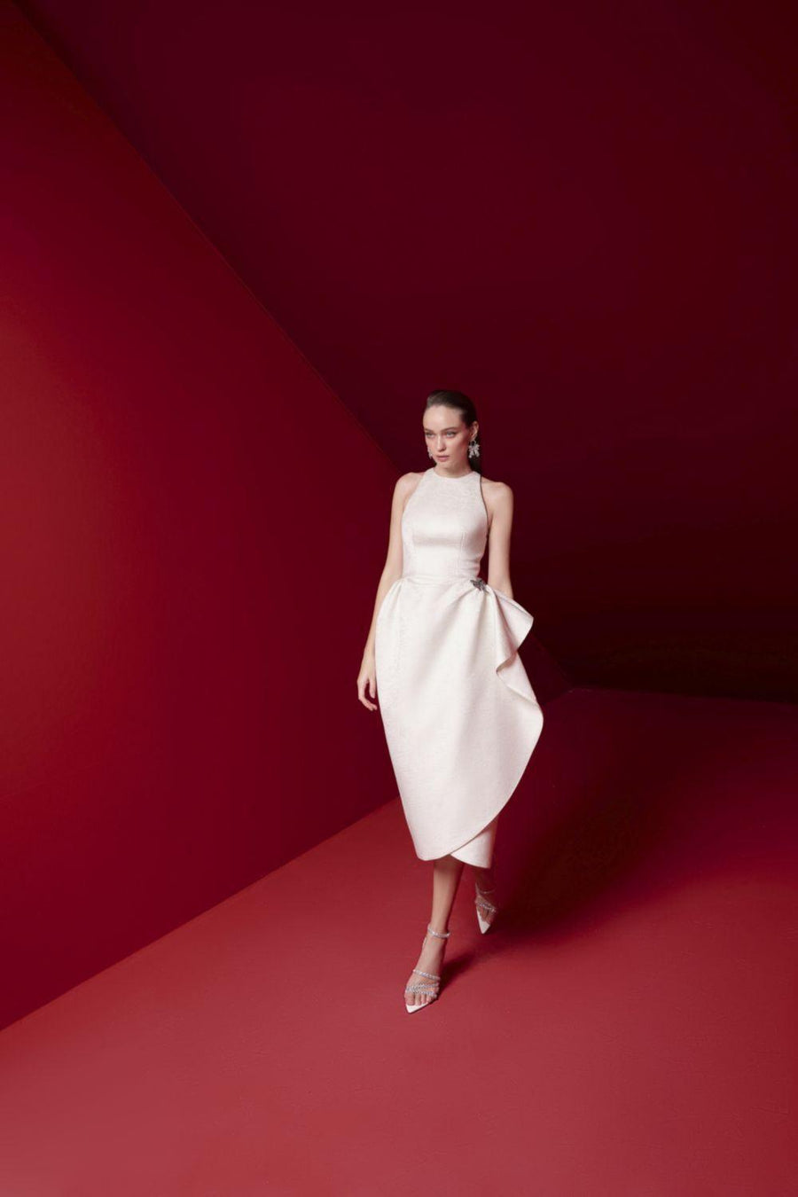 Alora Wrap Sleeveless Brocade Midi Dress White Midi Dress Pesty