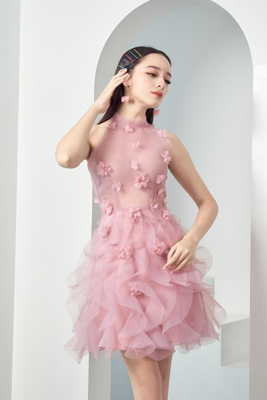 Alucard A-line Halter Neck Organza Mini Dress 3
