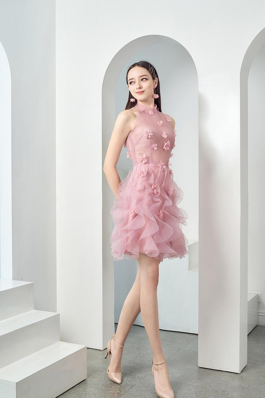 Alucard A-line Halter Neck Organza Mini Dress 8