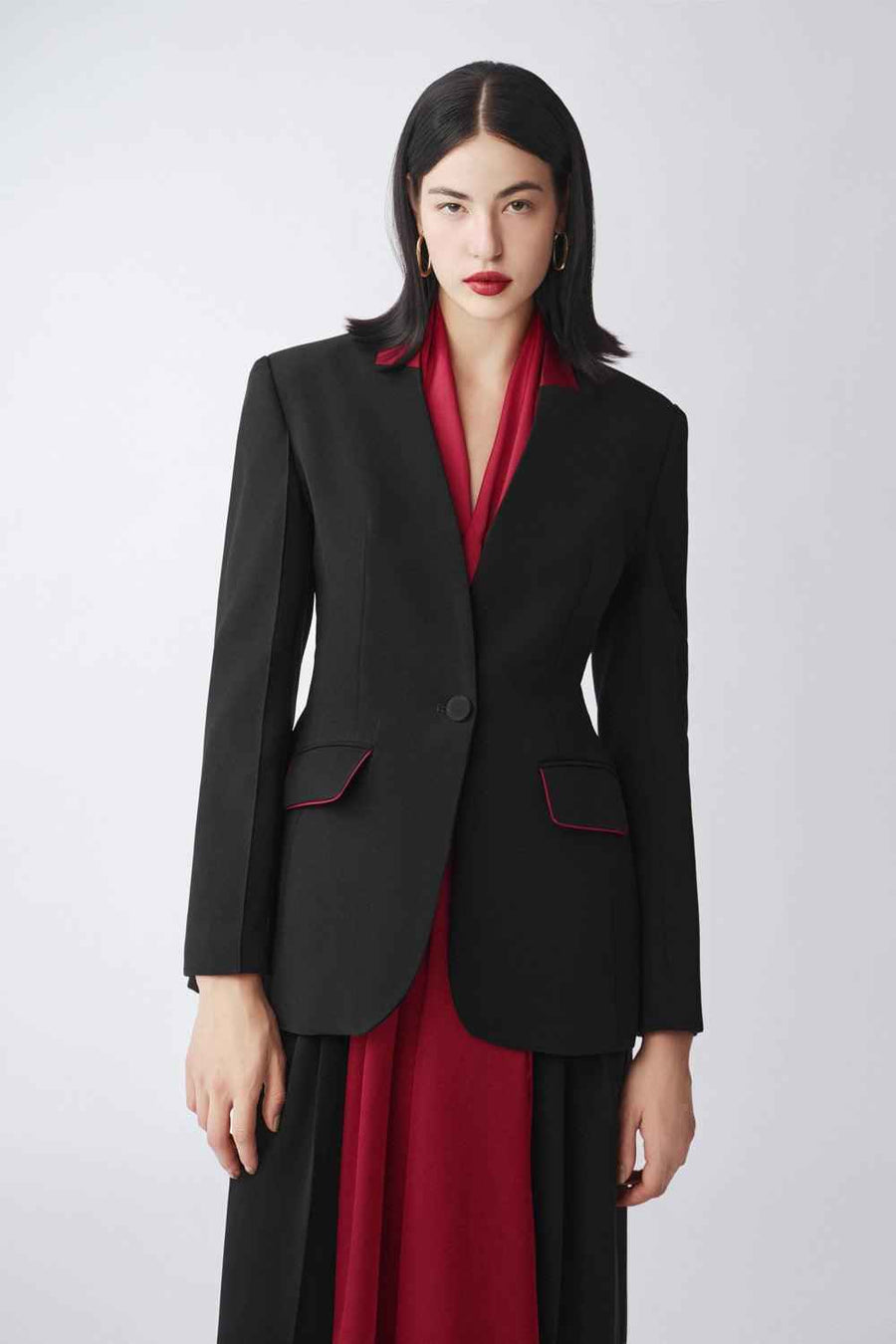 Alva A-line Flap Pocket Poly Silk Blazer