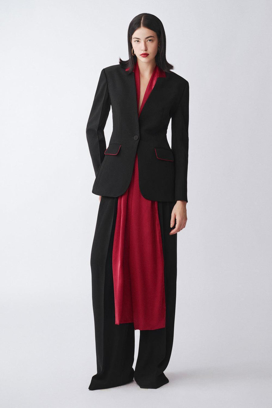Alva A-line Flap Pocket Poly Silk Blazer 6
