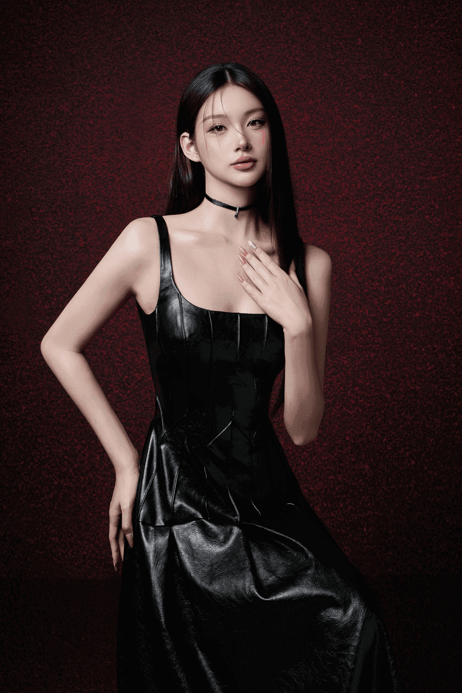 Alva Drop Waist Corset Waist Leather Midi Dress 3