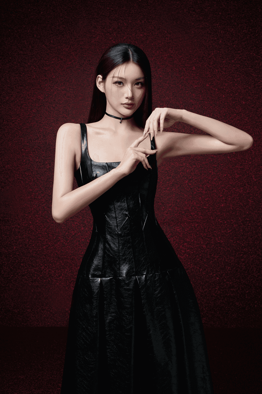 Alva Drop Waist Corset Waist Leather Midi Dress 4