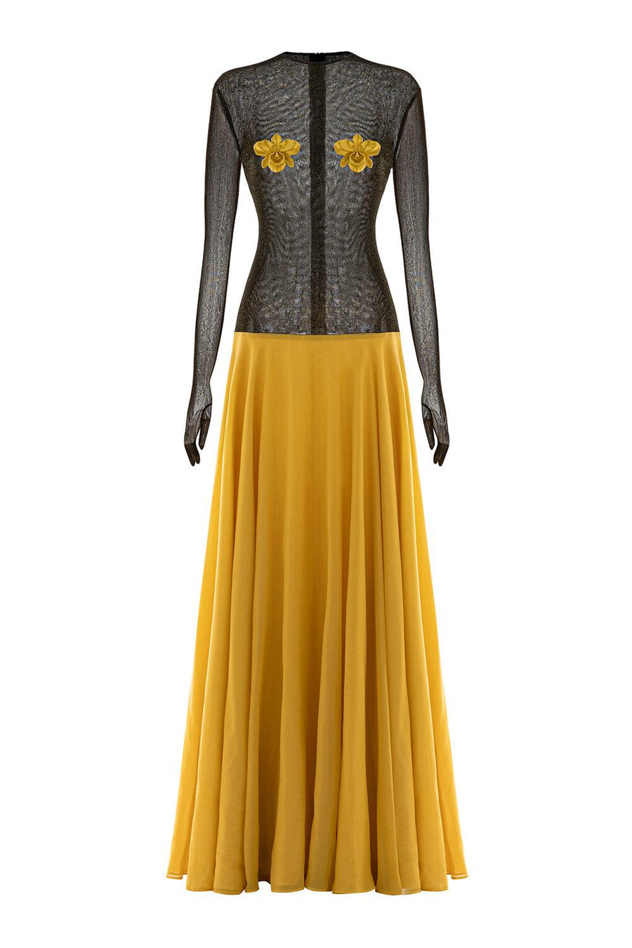 Amanda Drop Waist Mock Neck Chiffon Floor Length Dress 1