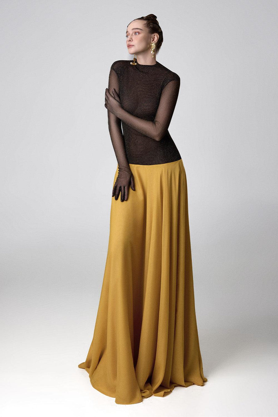 Amanda Drop Waist Mock Neck Chiffon Floor Length Dress 3
